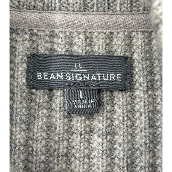 LL Bean Signature 100% Wool Full Zip Cardigan Ribbed Knit Grandpa Cabincore Lg - Picture 9 of 11